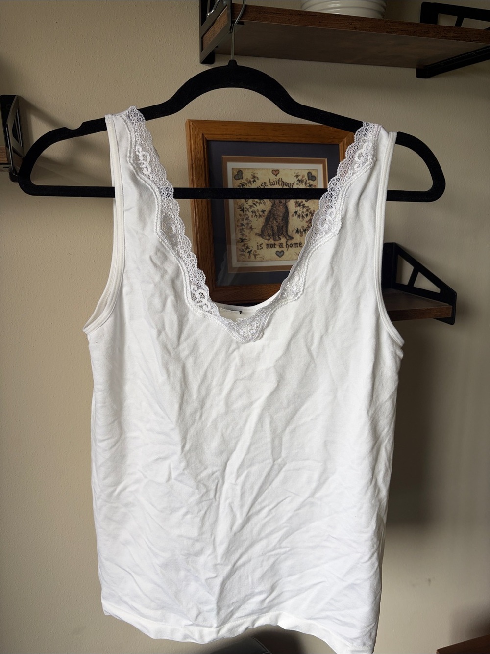 Ambrielle White Lace Trim Tank Top